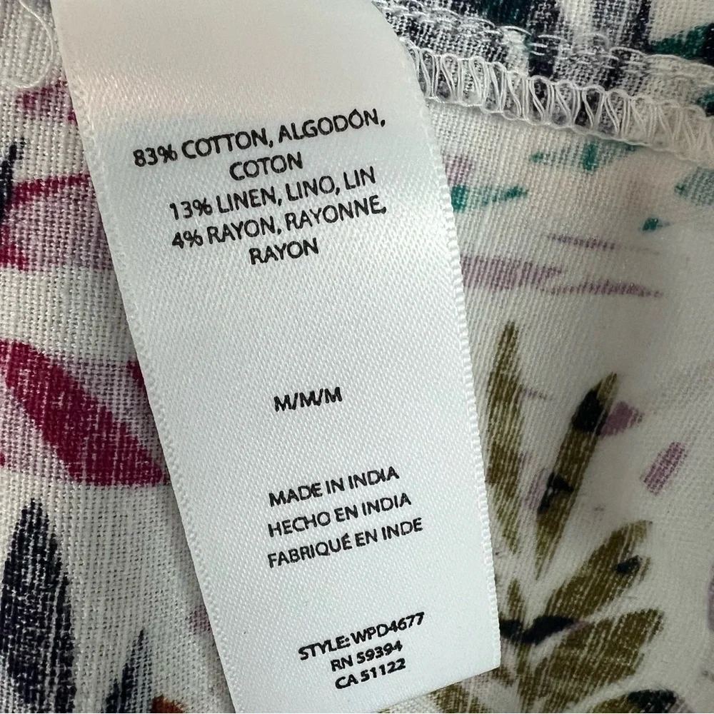 Beach Lunch Lounge Linen Tropical Palm Print Dress Cotton Medium Vacation Cruise - Picture 8 of 11